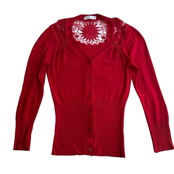 Mesh Shoulder Red Sweater - Picture 1 of 7